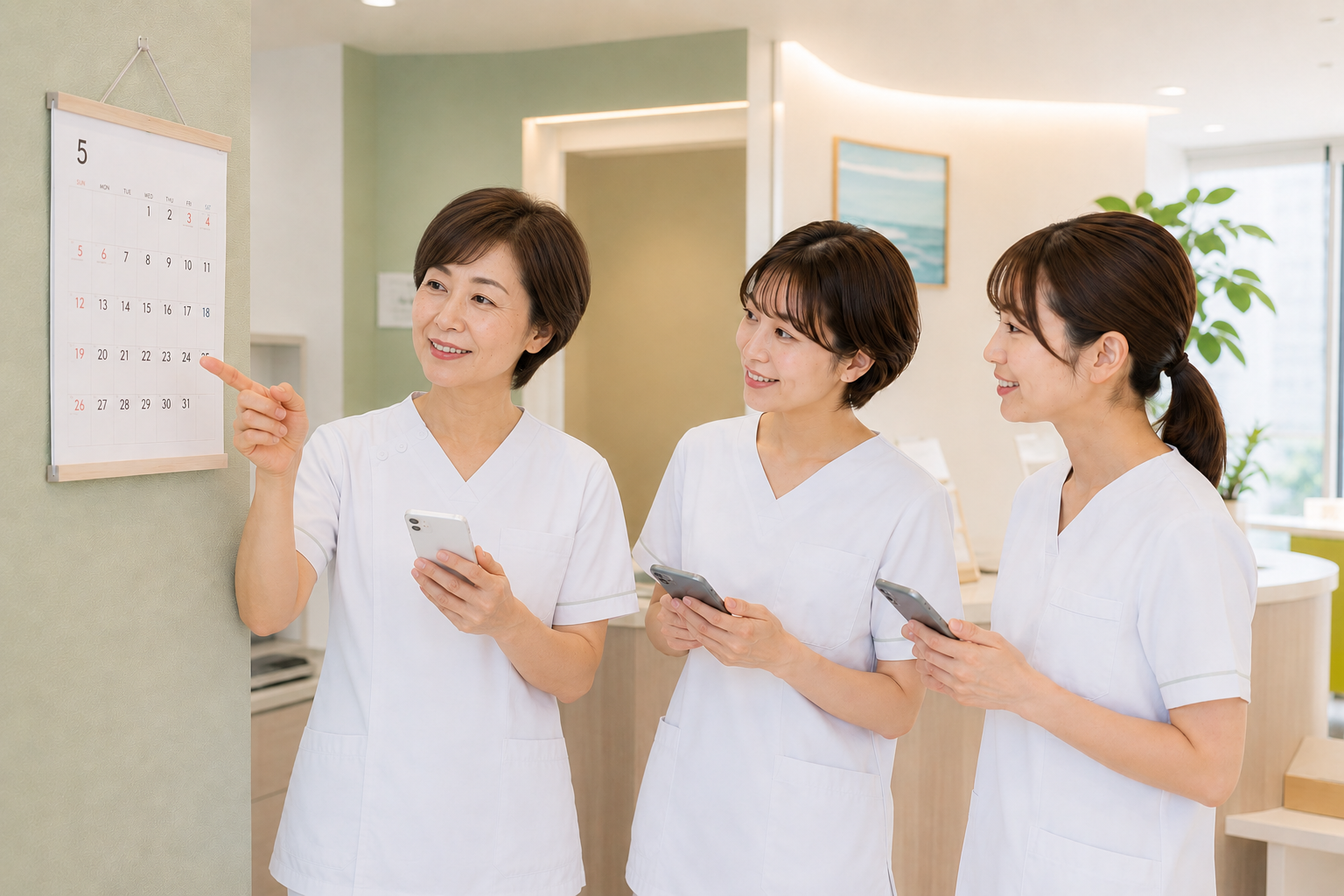 シフトを共有する歯科医院のスタッフ